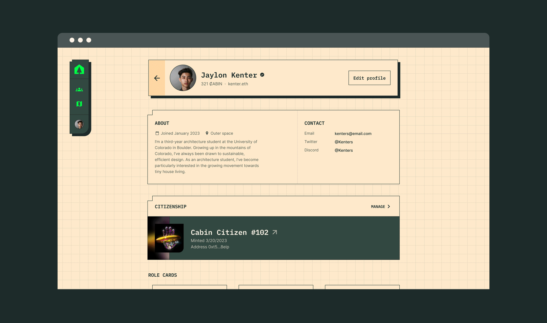 Cabin.City web app screen