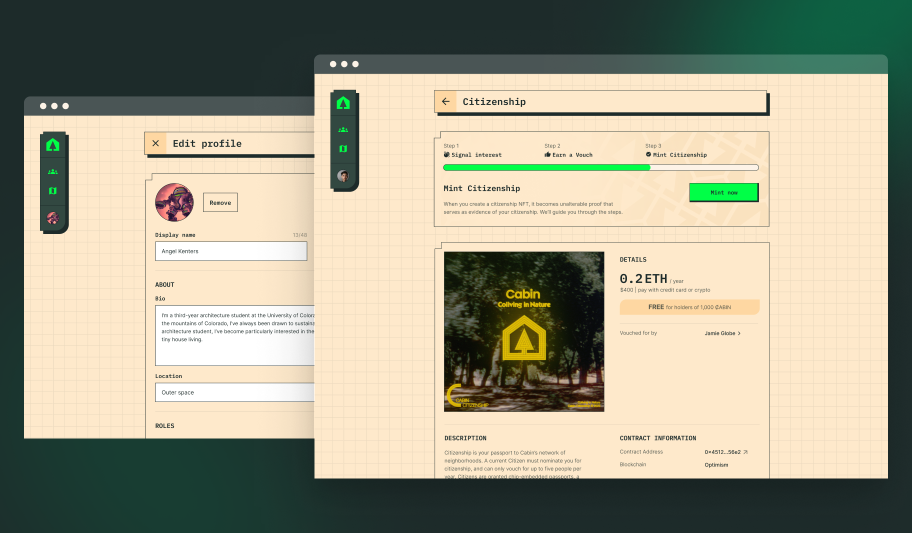 Cabin.City web app screen
