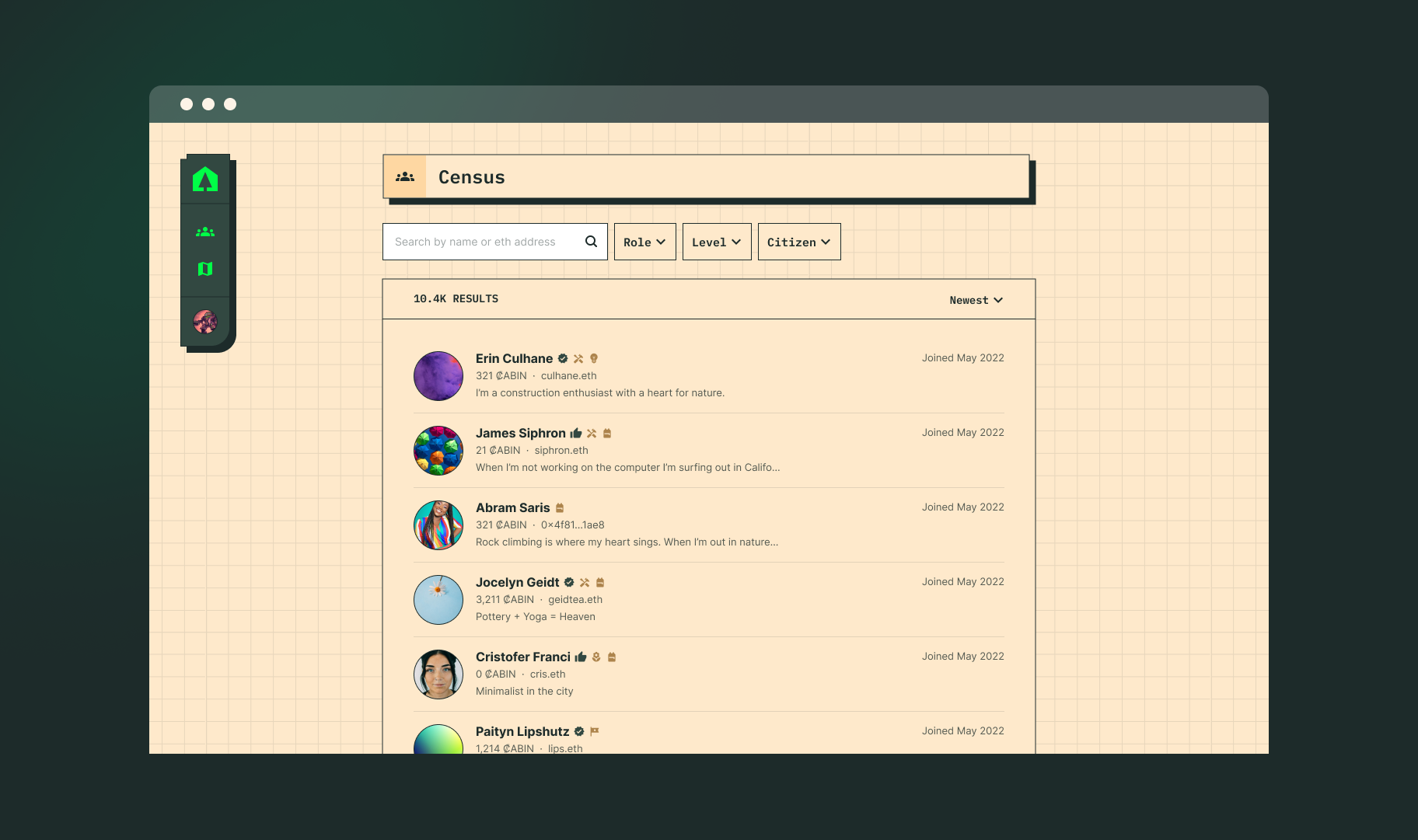 Cabin.City web app screen
