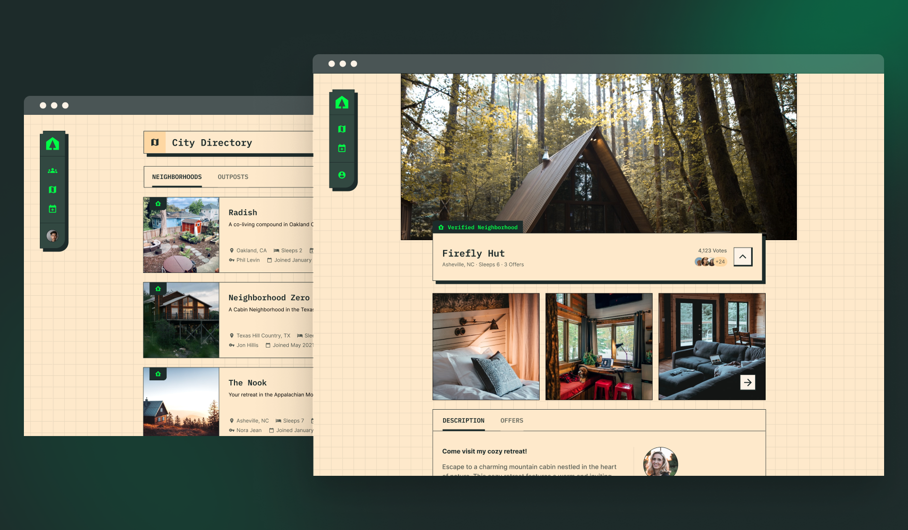 Cabin.City web app screen